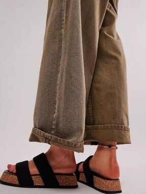 Free People Fairmont Platform Sandals Size 7 Black Slip On Slides Shoes EUC